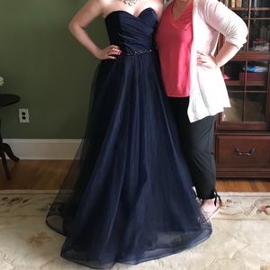 size 8 navy ball gown prom dress.